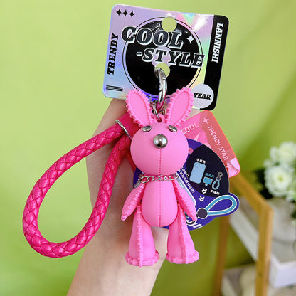 PVC Fashion Leather Rabbit Couple Keychain Cute Animal Charm 6