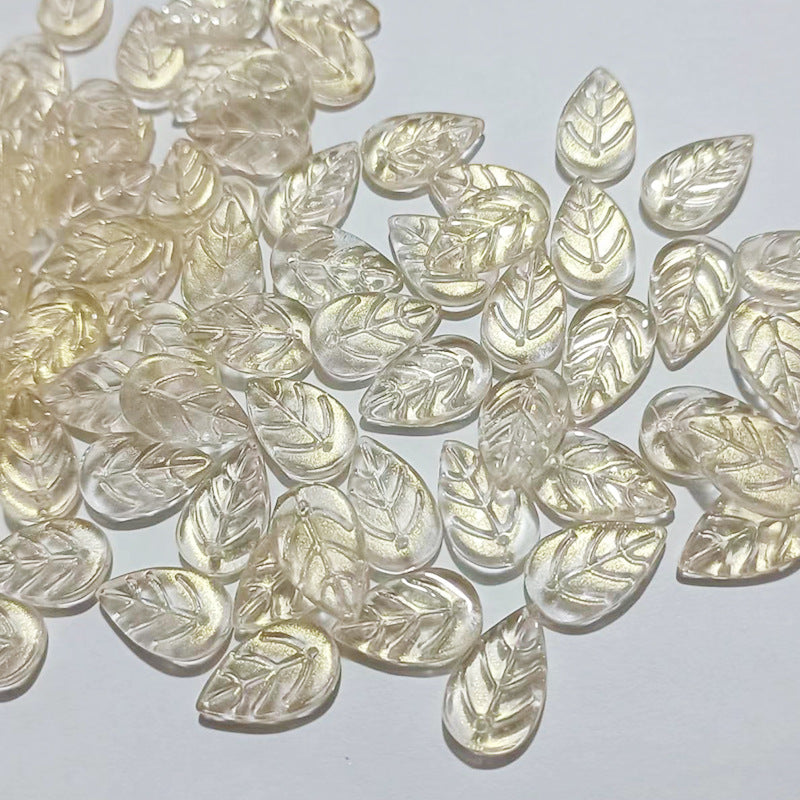 Czech Glass Beads Leaf 18mm Dark Blue Gradient Gold Shimmer 100pcs 6