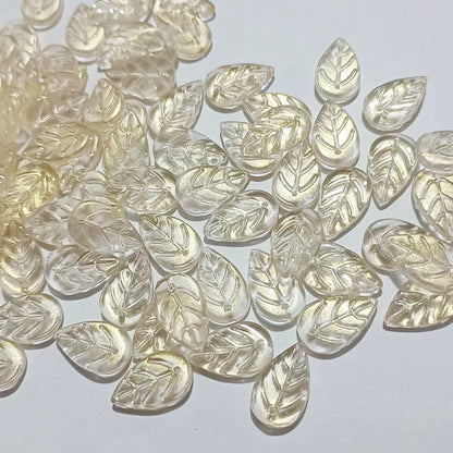 Czech Glass Beads Leaf 18mm Dark Blue Gradient Gold Shimmer 100pcs 6