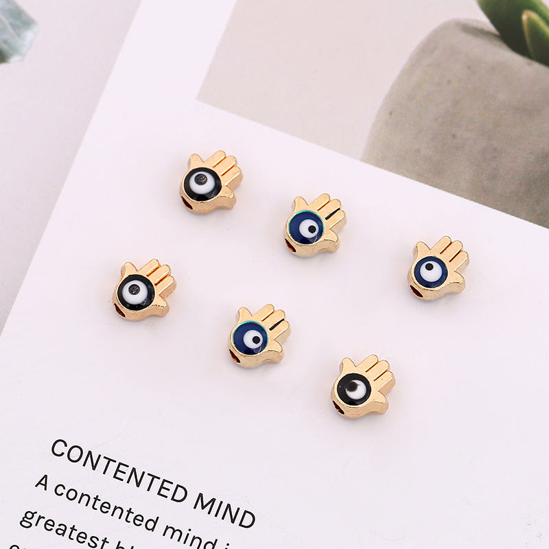 Palm Evil Eye Metal Beads 6mm Enamel Painted Gold Alloy 100pcs 7