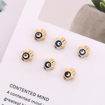 Palm Evil Eye Metal Beads 6mm Enamel Painted Gold Alloy 100pcs 7