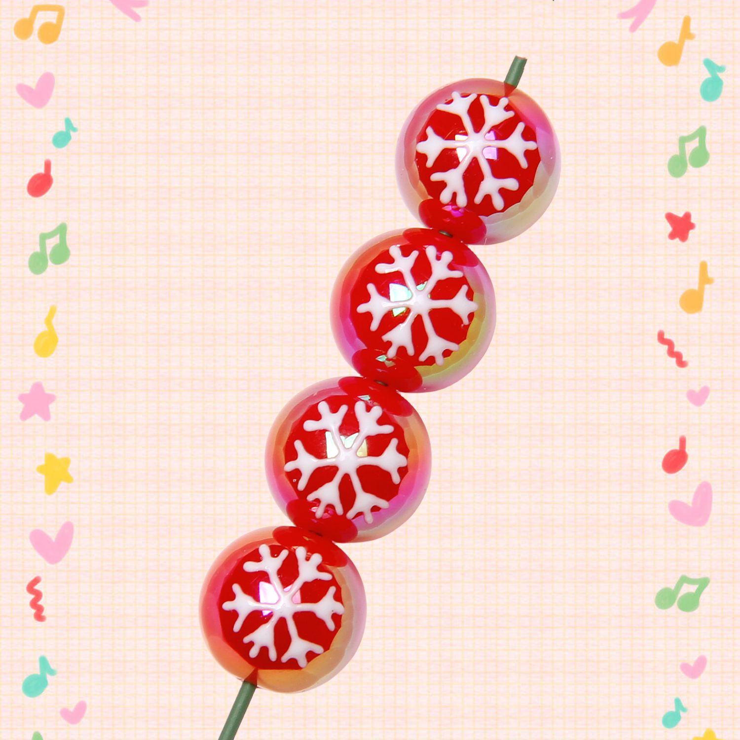 Hand Painted Christmas Tree Gloves Series Acrylic Beads 16mm 5pcs 3