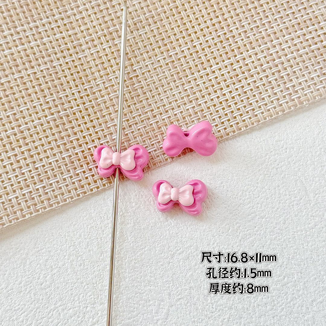Bow Metal Beads 17mm Baking Painted Checkered Pattern 10pcs 20