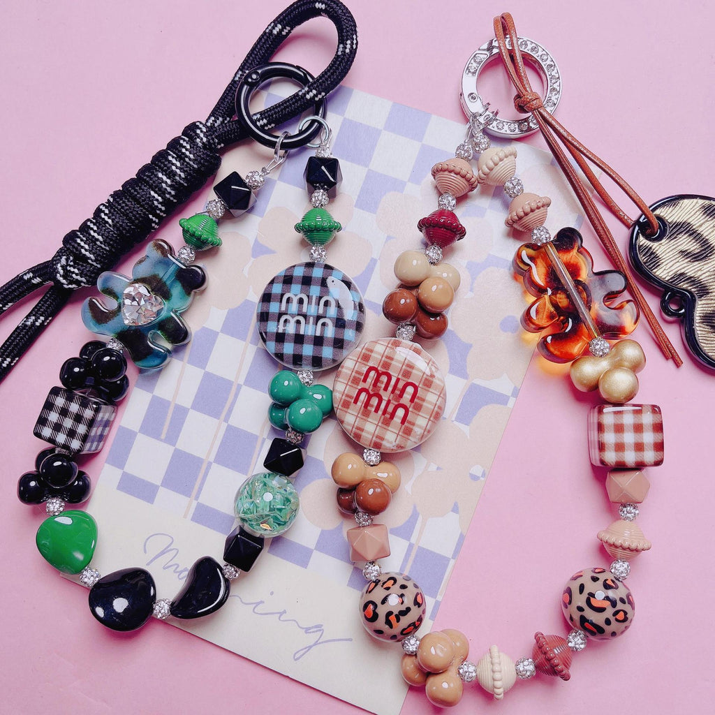 Flat Acrylic Beads 27mm Plaid Pattern Brand Logo Printed 5pcs 2
