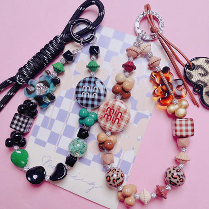 Flat Acrylic Beads 27mm Plaid Pattern Brand Logo Printed 5pcs 2