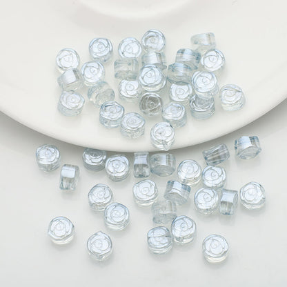 Flat Rose Glass Beads 6mm Iridescent Plating Floral Cube 50pcs 10