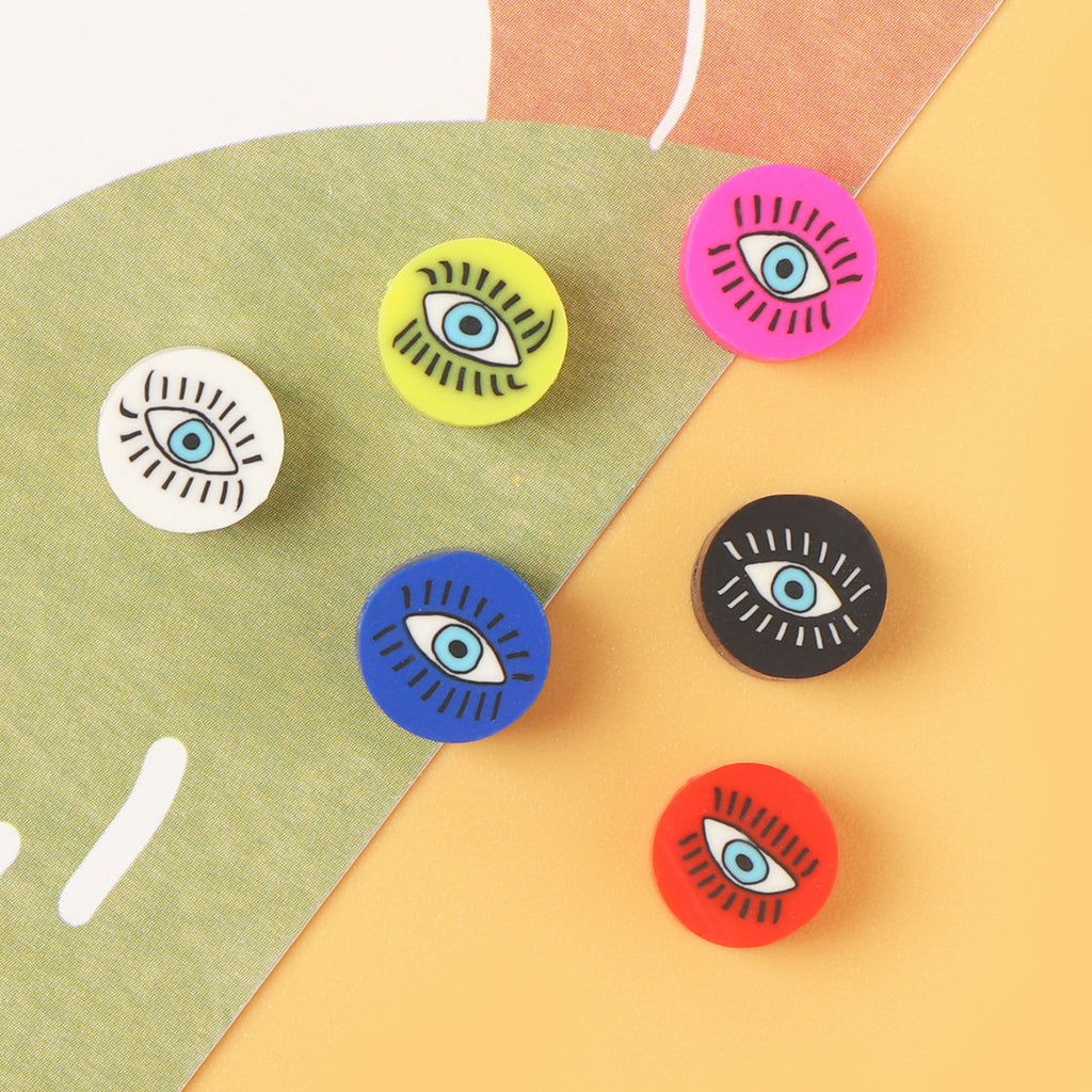 Flat Clay Beads 9mm Vintage Evil Eye Pattern Polymer 100pcs 3