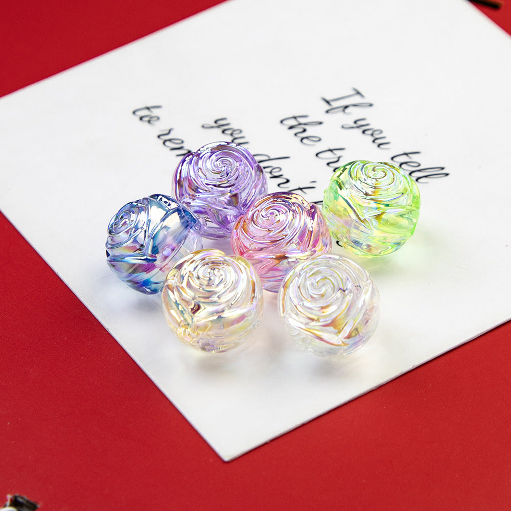 Transparent Rose Acrylic Round Beads 15x16mm Swirling Floral 20pcs 3