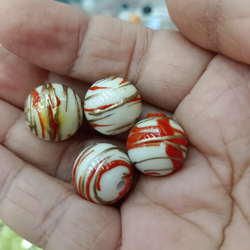 Imitation Ceramic Brushing Acrylic Beads 16mm Colorful Swirl 100pcs 4