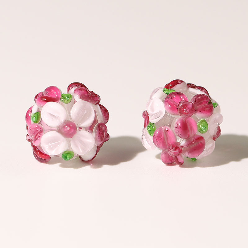 Lampwork Glass Beads Handmade Flower Ball 15mm Multicolor 10pcs 4