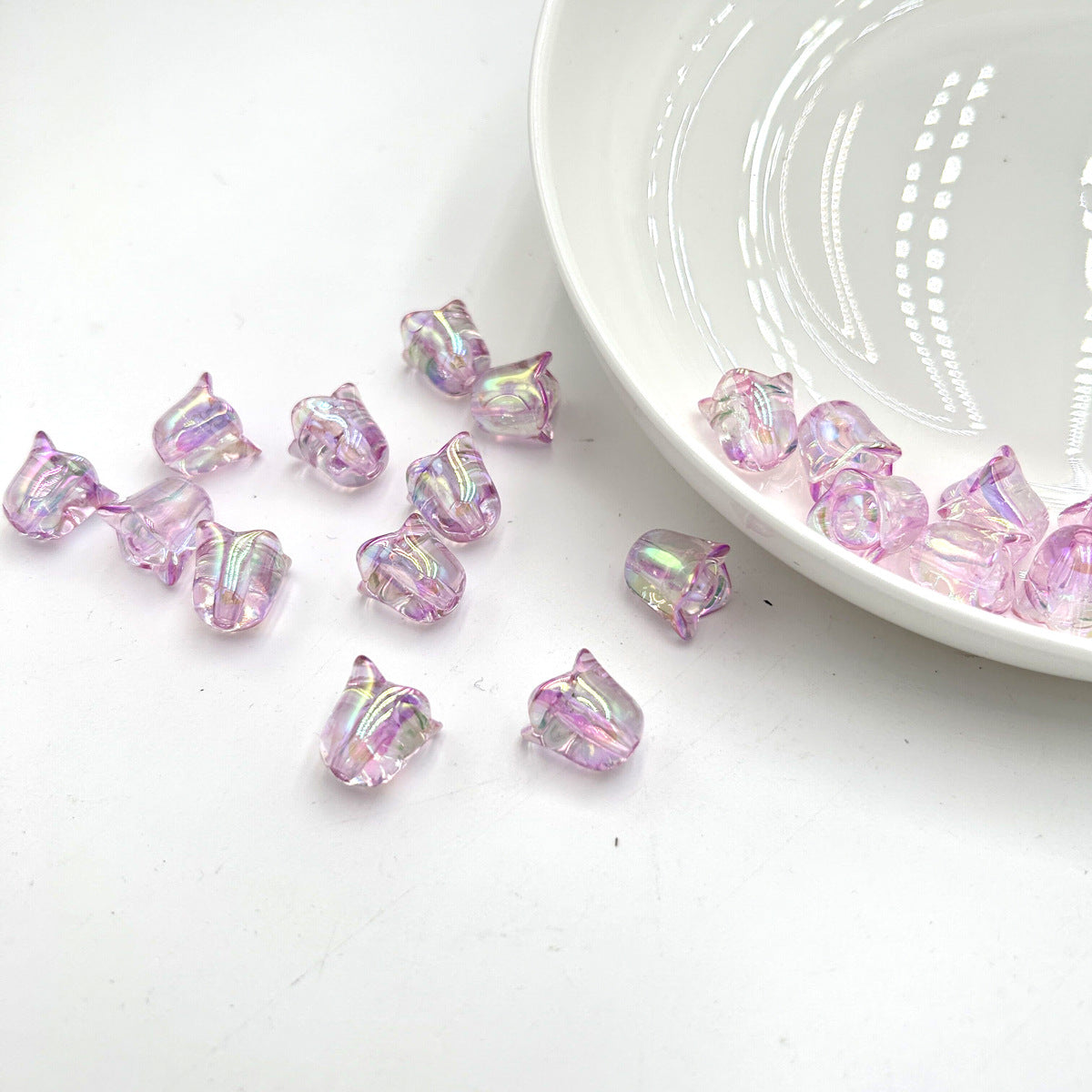 Transparent UV Plating Lily Valley Flower Acrylic Beads 14mm 10pcs
