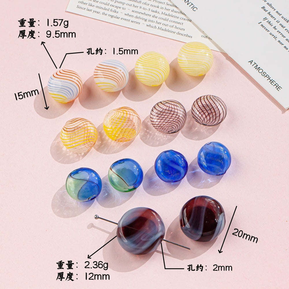 Antique Flat Blown Glass Beads 15-20mm Colorful Swirls 4pcs 2