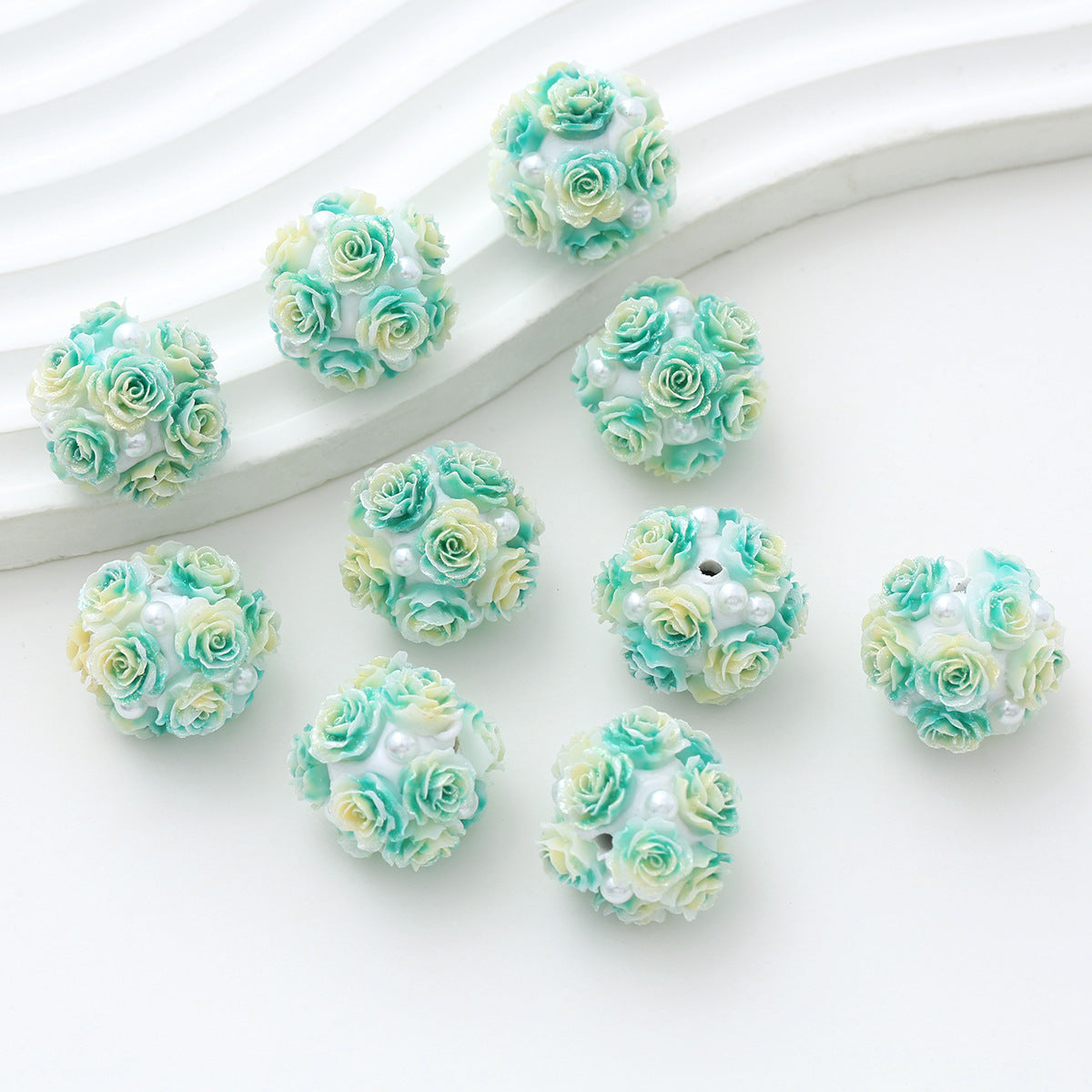 Embellished Flower Cluster Clay Beads 20mm Gradient Rose 10pcs 39