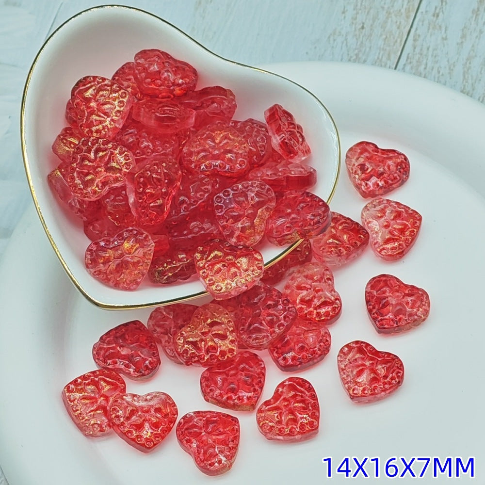 Transparent Bow Pattern Heart Glass Beads 14x16x7mm 25pcs 5
