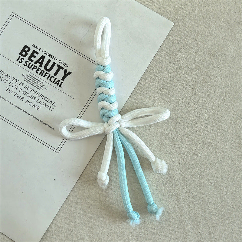 Dual Color Rope Braided Bow Crochet Keychain Polyester 4pcs 75mm 8