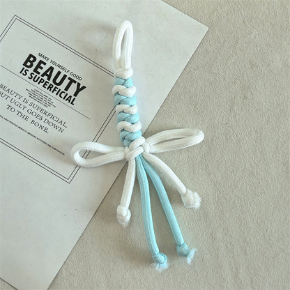 Dual Color Rope Braided Bow Crochet Keychain Polyester 4pcs 75mm 8
