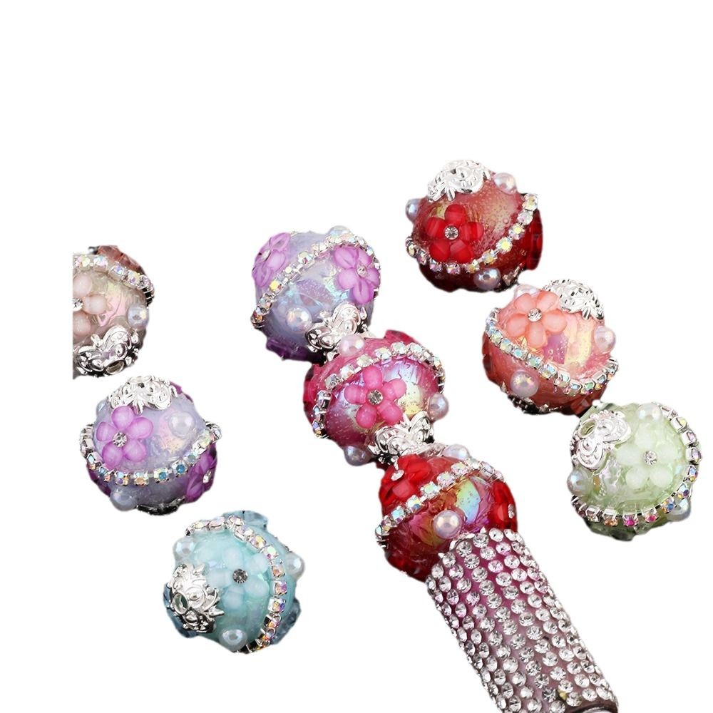 Rhinestone Bubblegum Clay Beads 20mm Floral Chain Wrapped 4pcs 5