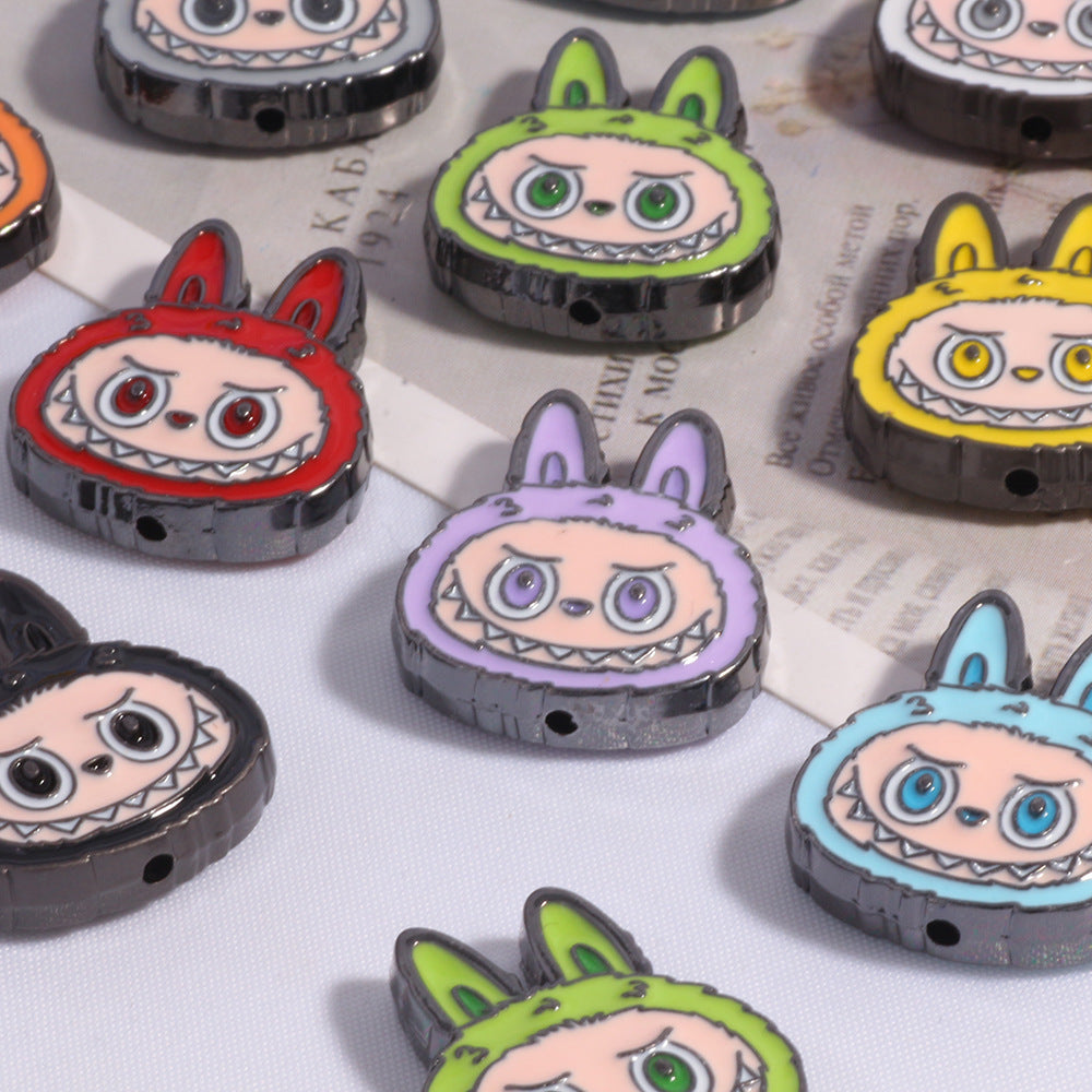 Labub Head Metal Beads 22mm Enamel Painted Alloy 10pcs 3