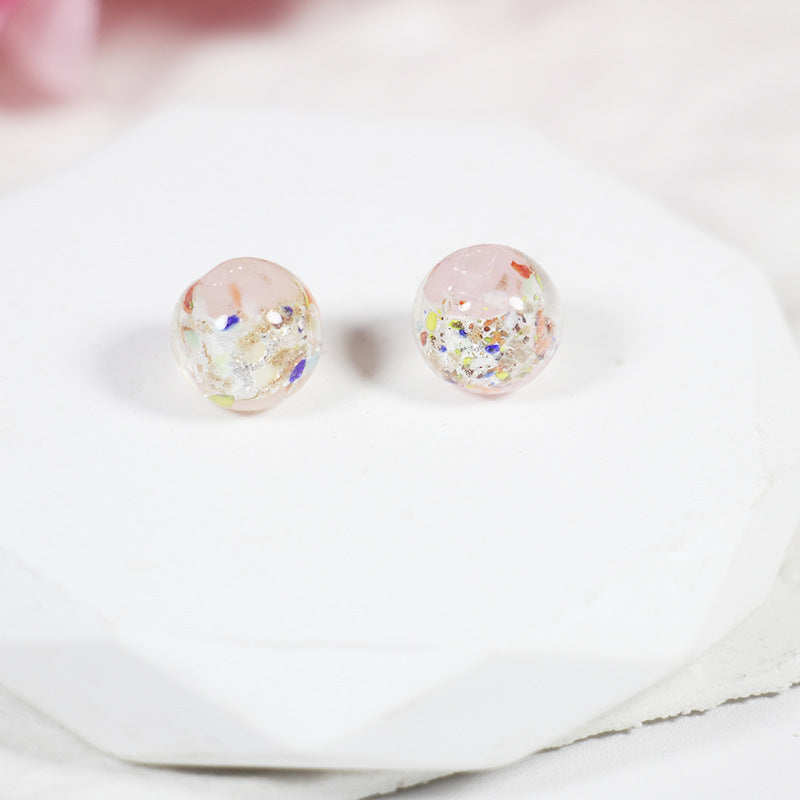 Lampwork Glass Beads Round 10/12mm Floral Silver Foil Filled 10pcs 9