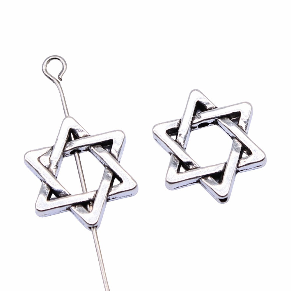 Hollow Hexagram Metal Beads 15mm Polished Silver Alloy 30pcs 3