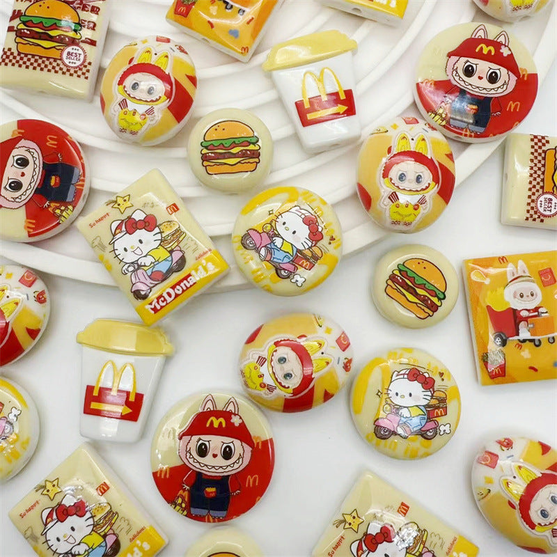 Painted Acrylic Beads 3mm Glossy Fast Food Character Mixed 50pcs