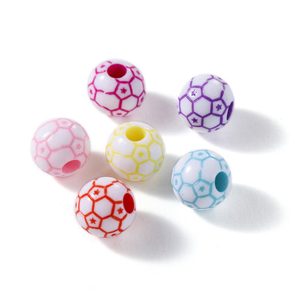 Printed Ball Series Acrylic Beads Colorful Sports Designs 100pcs 19