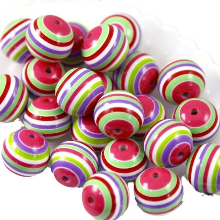 Striped Bubblegum Beads 20mm Tropical Rainbow Chunky Resin 10pcs 4