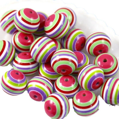 Striped Bubblegum Beads 20mm Tropical Rainbow Chunky Resin 10pcs 4