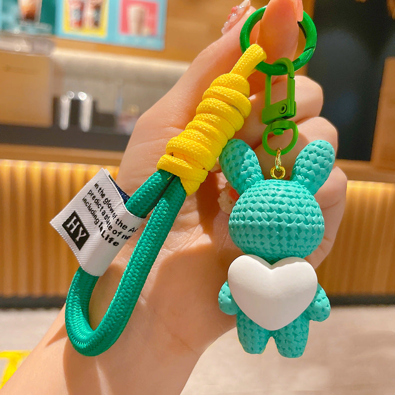Resin Bunny Keychain Cartoon Heart Shaped Vibrant Colors 10