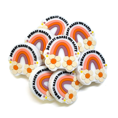 Silicone Focal Beads Flower Rainbow Do What Makes You Happy 20pcs 3