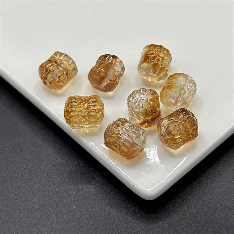 Electroplated Transparent Glass Beads 12mm Etched Rainbow Pattern 100pcs 10