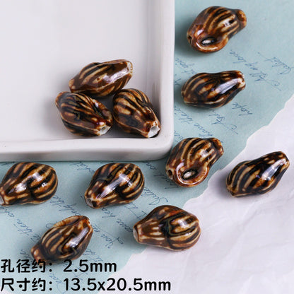 Coffee Color Ocean Creatures Ceramic Beads Hand Painted 5pcs 16