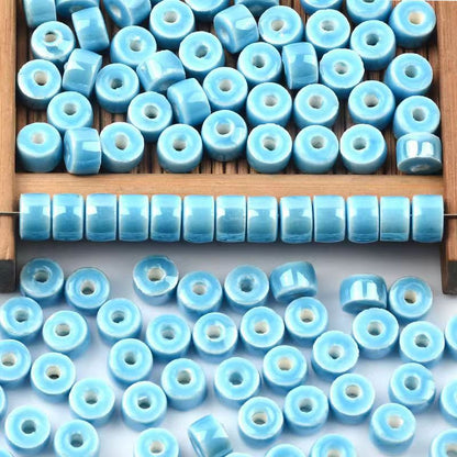 Cylindrical Ceramic Beads 6mm Glossy Rainbow Spacer 10pcs 10