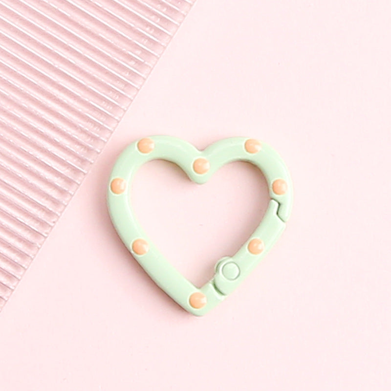 Metal Painted Dotted Heart Trigger Spring Keyrings 25mm 10pcs 12