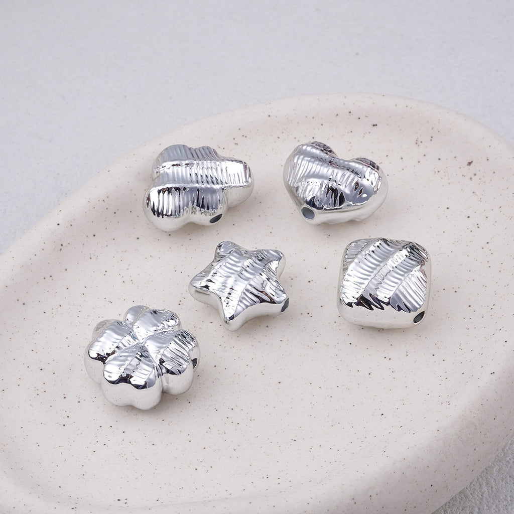 Metallic Wrinkle Heart Star Cube Clover Acrylic Beads Colorful 20pcs 5
