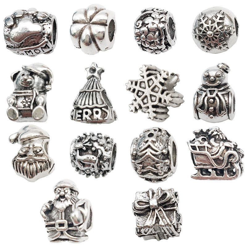 Christmas Series Large Hole Metal Beads Silver Tone Zinc Alloy 1pc