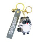 PVC Cute Raccoon Keychain Gray Soft Tone With Jingle Bell 4