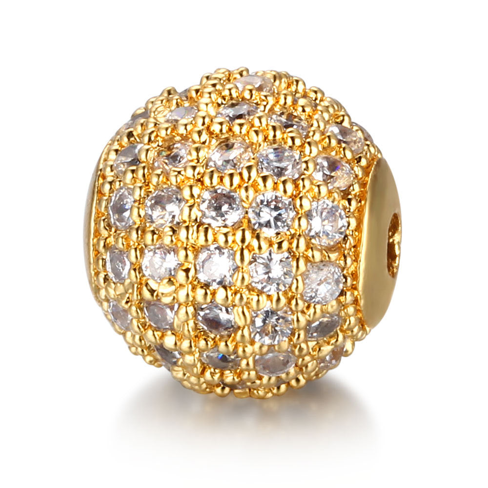 Round Metal Beads 6mm 8mm 10mm Copper Zircon 18K Gold Plated 6
