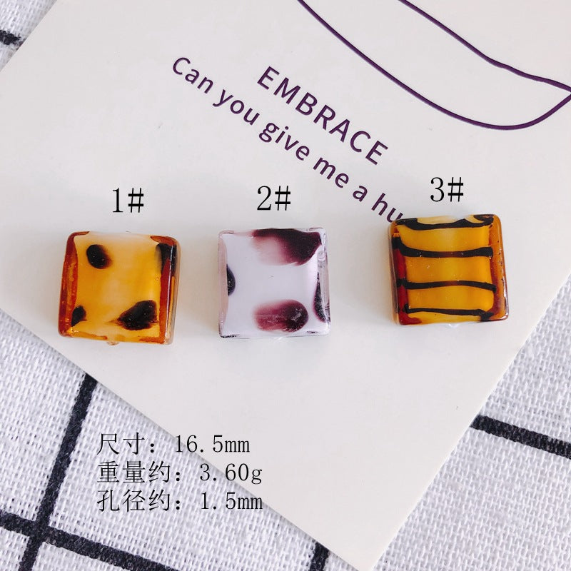 Lampwork Glass Beads Cube 16mm Vintage Cow and Zebra Pattern 10pcs 2