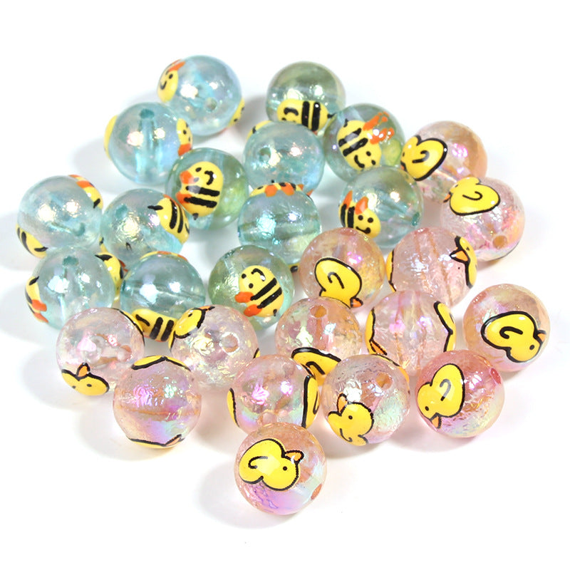 Printed Acrylic Bee Duck Beads 16mm Pastel Iridescent 10pcs 2