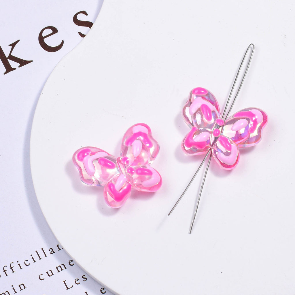 Transparent Hand-Painted Butterfly Acrylic Beads 21mm Colorful 5pcs 4