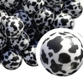 Printed Bubblegum Beads 20mm Black and White Cow Pattern 10pcs
