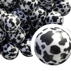 Printed Bubblegum Beads 20mm Black and White Cow Pattern 10pcs