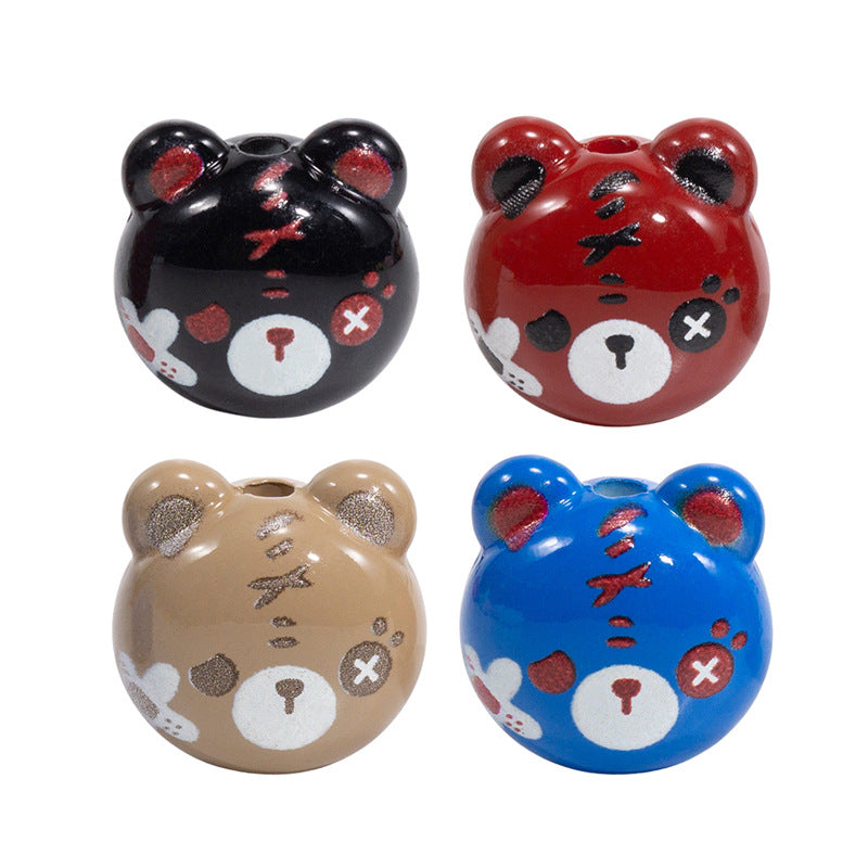 Cartoon Character Bear Head Acrylic Beads 17mm Colorful 10pcs 10