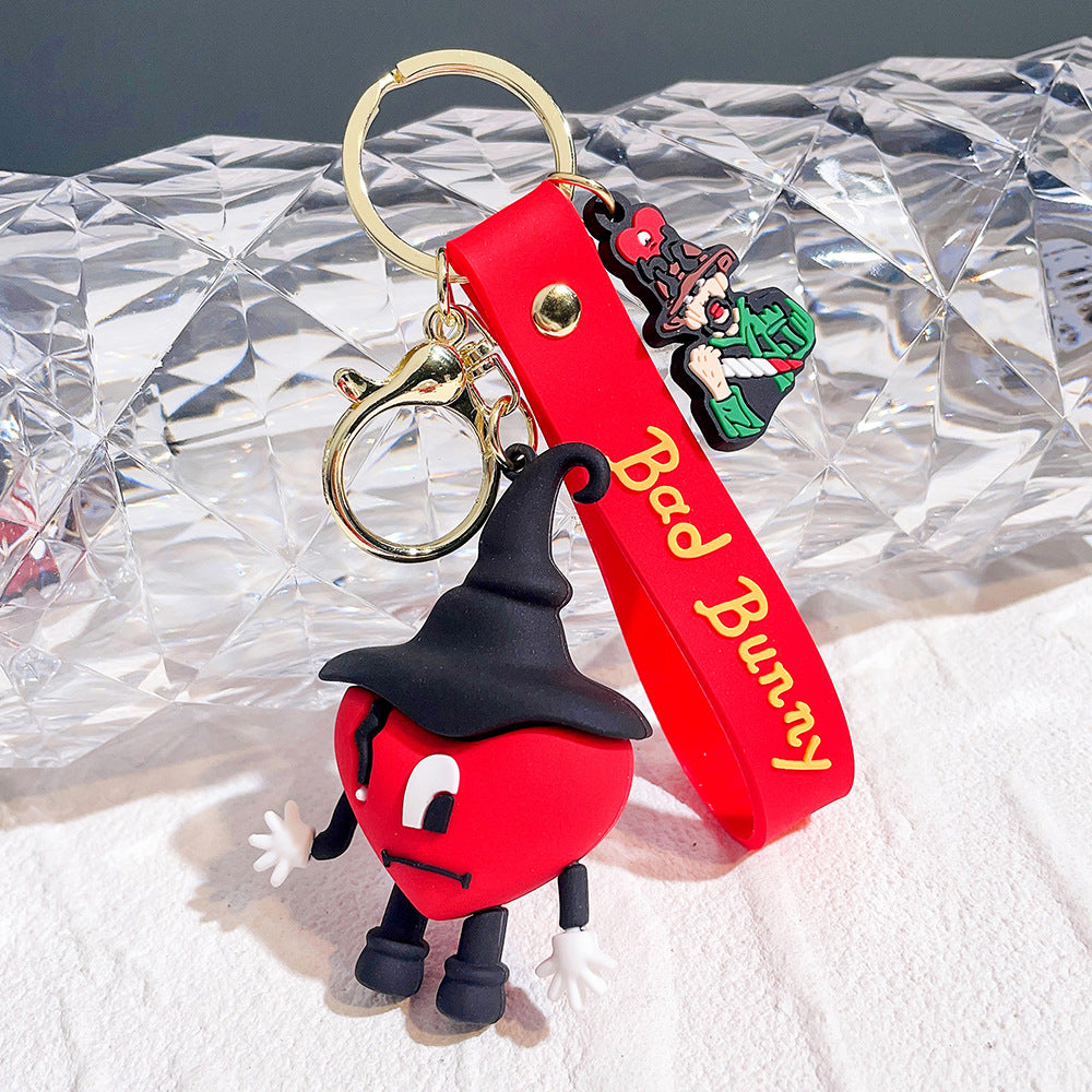 Soft Rubber Bad Bunny Keychain Colorful Heart Character Charm 6