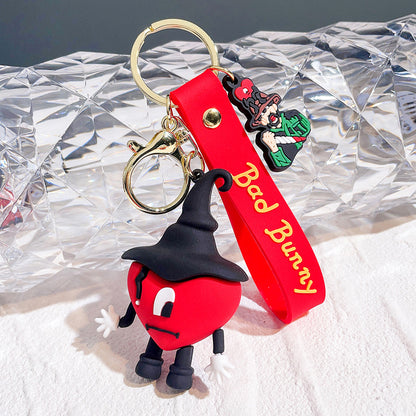 Soft Rubber Bad Bunny Keychain Colorful Heart Character Charm 6