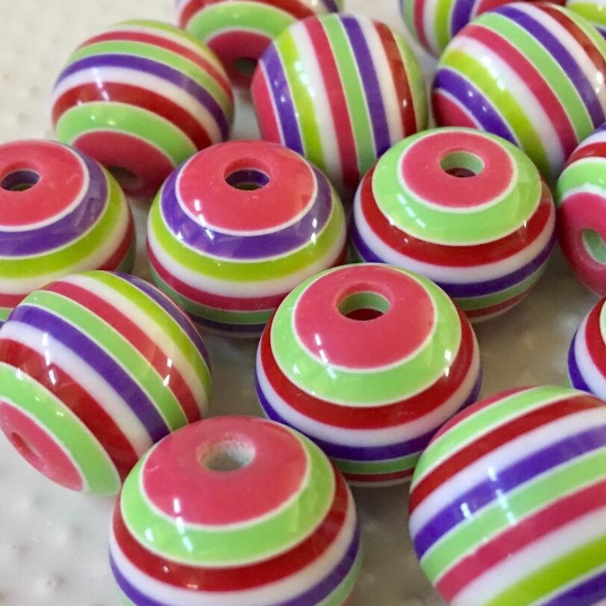 Striped Bubblegum Beads 20mm Tropical Rainbow Chunky Resin 10pcs 2