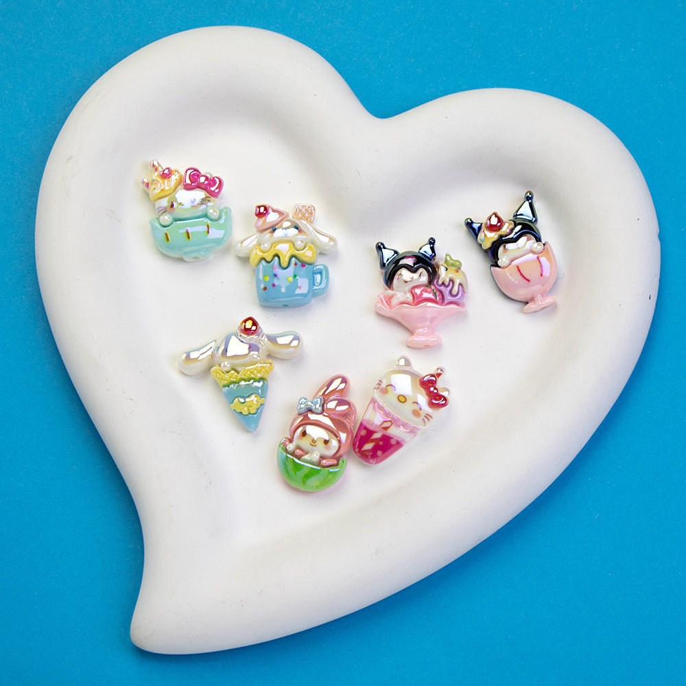 Plating Summer Sanrio Resin Beads Glossy Beverage Dessert 10pcs