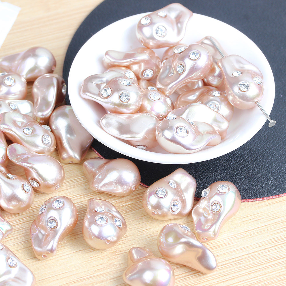 Irregular Acrylic Beads ABS Plastic Imitation Pearl Rhinestone 10pcs 13