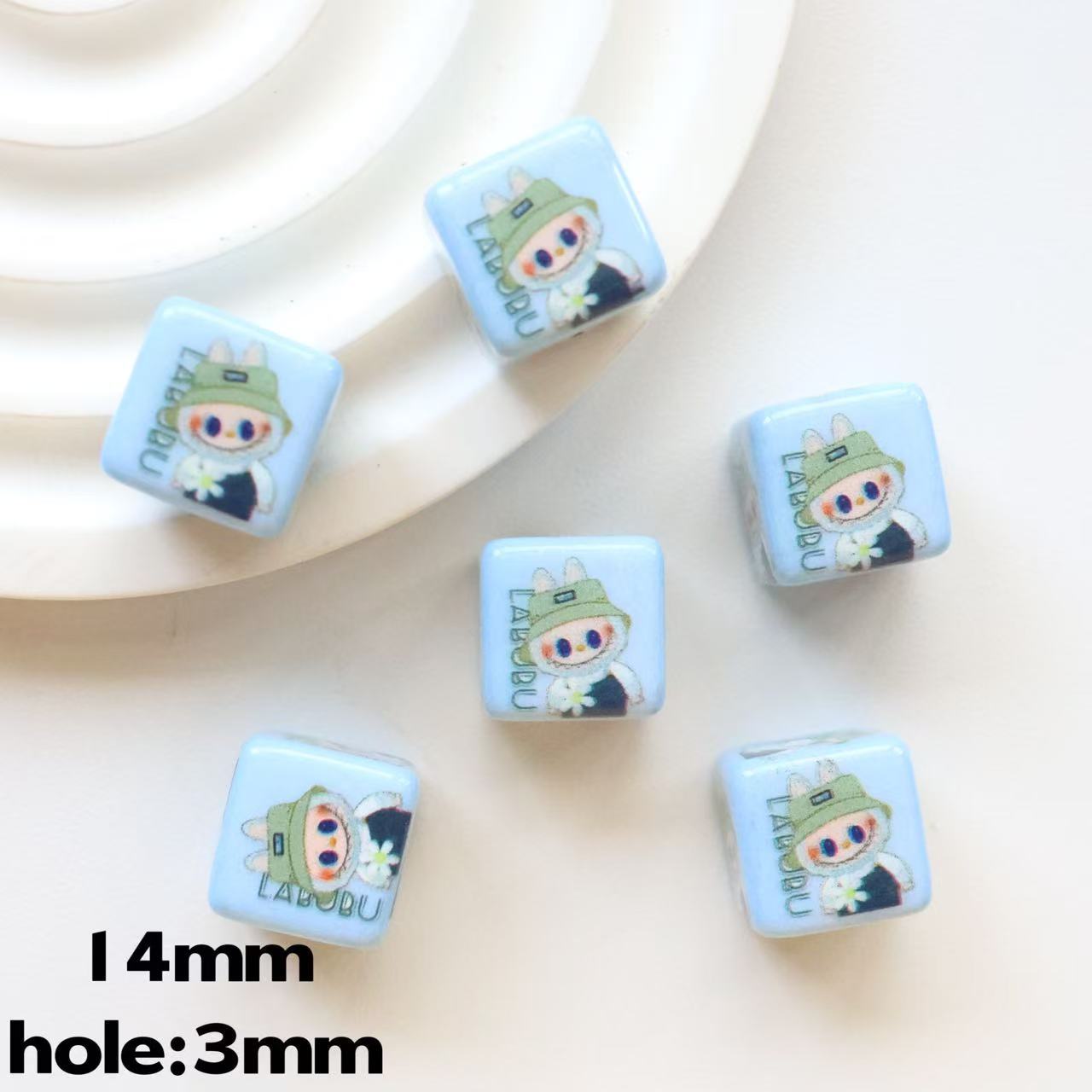 Printed Square Acrylic Beads 14mm Pastel Animal Faces Glossy 20pcs 9